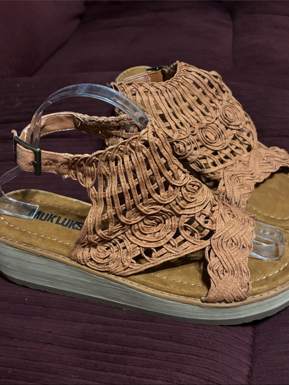 Muk Luks Tan Braided Macramé Platform Sandals - Women's